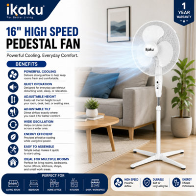 4 Pack 16 Inch Oscillating Pedestal Fan 3 Speed 45W Quiet Cooling ...