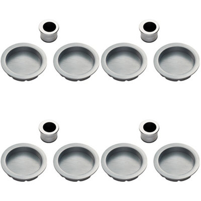 4 PACK - 29mm Sliding Door Rose & 2x 56mm Round Flush Finger Pulls - Satin Chrome