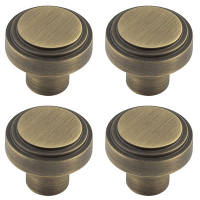 4 PACK 30mm Antique Brass Cupboard Knob for Modern Interiors - Kitchen Cabinet Knob