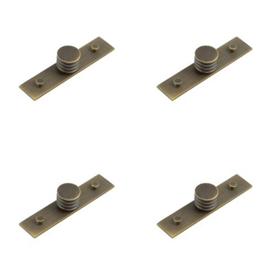 4 PACK 30mm Antique Brass Cupboard Knob with Grooved Design - Kitchen Cabinet Knob