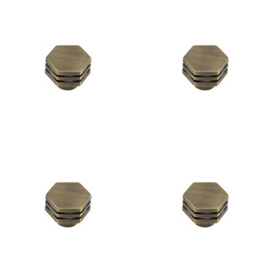 4 PACK 30mm Antique Brass Hexagonal Cupboard Knob for Stylish Interiors - Kitchen Cabinet Knob