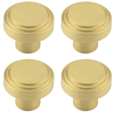 4 PACK 30mm Satin Brass Cupboard Knob for Modern Homes - Kitchen Cabinet Knob