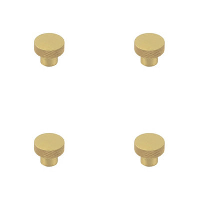 4 PACK 30mm Satin Brass Cupboard Knob with Unique Diamond Knurling - Kitchen Cabinet Knob