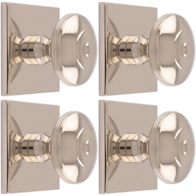 4 PACK - 32mm Round Cabinet Door Knob & 40x40mm Matching Backplate Polished Nickel Handle