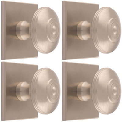 4 PACK - 32mm Round Cabinet Door Knob & 40x40mm Matching Backplate - Satin Nickel Handle