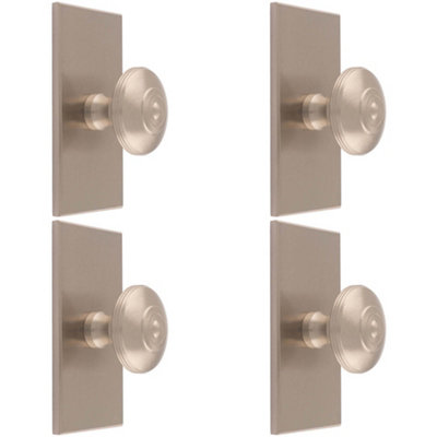 4 PACK - 32mm Round Cabinet Door Knob & 76x40mm Matching Backplate - Satin Nickel Handle