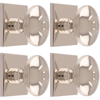 4 PACK - 38mm Round Cabinet Door Knob & 40x40mm Matching Backplate Polished Nickel Handle