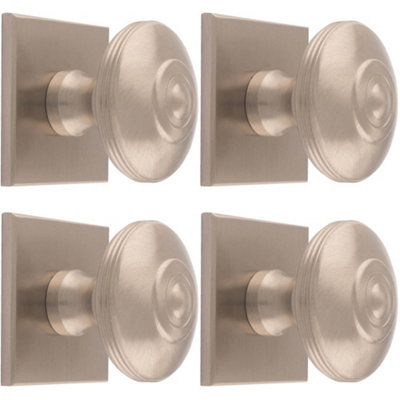 4 PACK - 38mm Round Cabinet Door Knob & 40x40mm Matching Backplate - Satin Nickel Handle