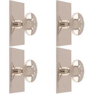 4 PACK - 38mm Round Cabinet Door Knob & 76x40mm Matching Backplate Polished Nickel Handle