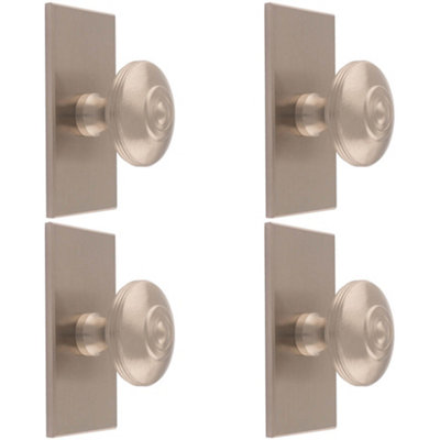 4 PACK - 38mm Round Cabinet Door Knob & 76x40mm Matching Backplate - Satin Nickel Handle
