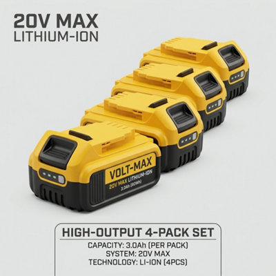 4 Pack 3Ah 20V Lithium Ion Replacement Battery Rechargeable Power Tool ...