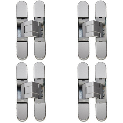 4 PACK - 3D Adjustable Concealed Cabinet Hinge - 180 Degree Opening Wardrobe SILVER