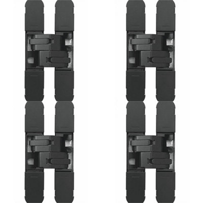 4 PACK - 3D Flush Faced Concealed Cabinet Hinge - 180 Degree Opening Wardrobe MATT BLACK