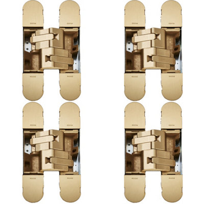 4 PACK - 3D Flush Faced Concealed Cabinet Hinge - 180 Degree Opening Wardrobe SATIN BRASS