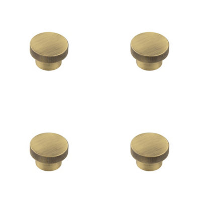 4 PACK 40mm Antique Brass Cupboard Knob with Elegant Knurling Design - Kitchen Cabinet Knob