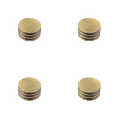 4 PACK 40mm Antique Brass Cupboard Knob with Grooved Detailing - Kitchen Cabinet Knob