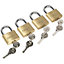 4 PACK 40mm Brass Padlock 6.5mm Hardened Steel Shackle - 2 Keys (alike) Security
