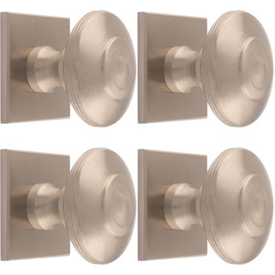4 PACK - 42mm Round Cabinet Door Knob & 40x40mm Matching Backplate - Satin Nickel Handle