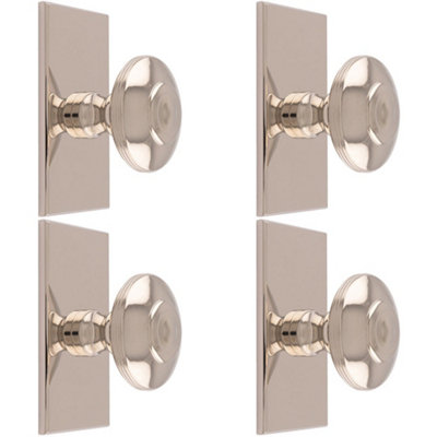 4 PACK - 42mm Round Cabinet Door Knob & 76x40mm Matching Backplate Polished Nickel Handle