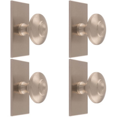 4 PACK - 42mm Round Cabinet Door Knob & 76x40mm Matching Backplate - Satin Nickel Handle