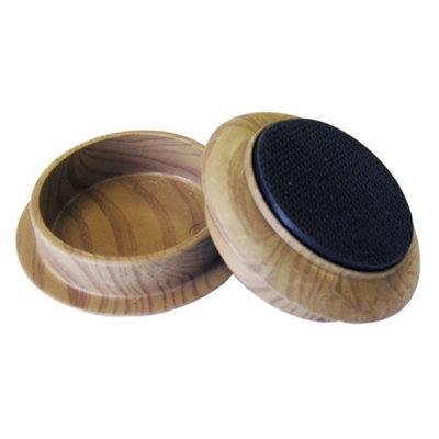 4 Pack 44mm Dark Wood Effect Non-Slip Castor Cups, Furniture Floor Protectors for Sofa, Chair & Bed Wheels