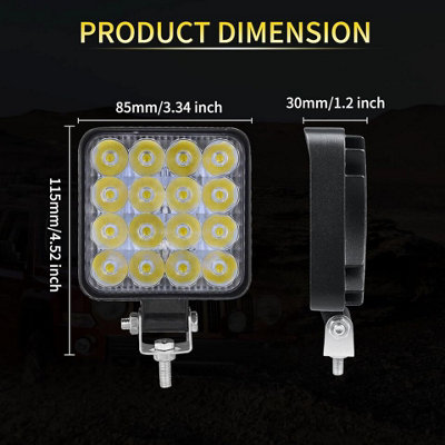 4x 126W Square LED Work Lights – 12V/24V, Spot/Flood Combo, Off-Road Truck Boat, 6500K