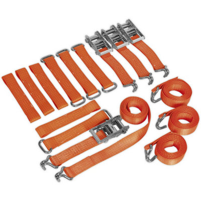 4-Pack 50mm x 3m Heavy Duty Car Transport Wheel Ratchet Tie Down Straps with J Hooks