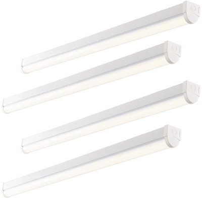 4 PACK 5ft High Lumen Batten Light - 65.5W Cool White LED - Gloss White & Opal