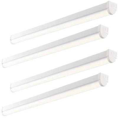 4 PACK 6ft High Lumen Batten Light - 68.5W Cool White LED - Gloss White & Opal