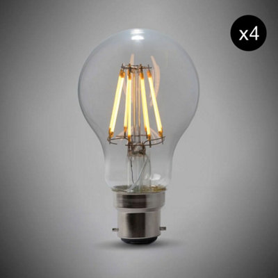 4 PACK - 8w B22 GLS LED Light Bulb 4100K Standard Straight Filament Dimmable - SE Home