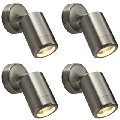 4 PACK Adjustable IP65 Wall Spotlight - 7W LED GU10 - Brushed Stainless Steel