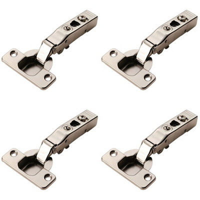 4 PACK - Adjustable Soft Close Cupboard Hinges - Polished Nickel - Full Overlay Cabinet