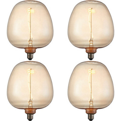 4 PACK Amber Glass 4W E27 LED Light Bulb - Non-dimmable Warm White - 320lm 2000k
