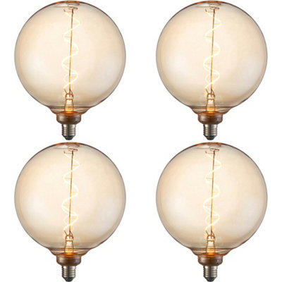 4 PACK Amber Glass 4W E27 LED Light Bulb - Spiral Design - Non-dimmable Warm White - 320lm 2000k