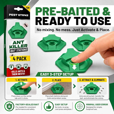 4 Pack Ant Bait Station - Pre-Baited Ready-to-Use Ant Traps for Indoor ...