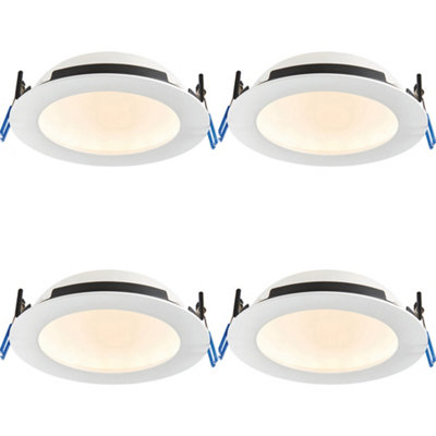 4 PACK Anti-Glare Recessed IP65 Ceiling Downlight - 15W CCT LED - Matt White