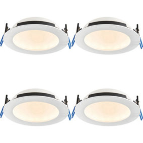 4 PACK Anti-Glare Recessed IP65 Ceiling Downlight - 15W CCT LED - Matt White