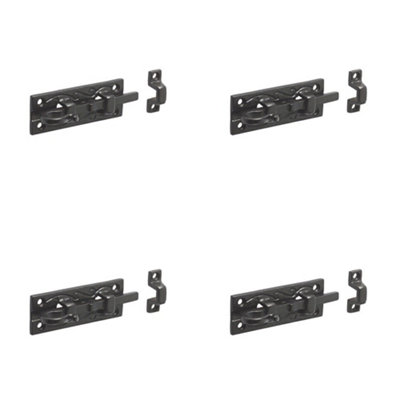 4 PACK Antique Black Straight Bolts 100mm - Classic Hardware for Timeless Designs - Door Bolt Lock