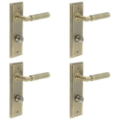 4 PACK Antique Brass Bathroom Backplate Door Handle with Turn & Release - Solid Brass Interior Handle