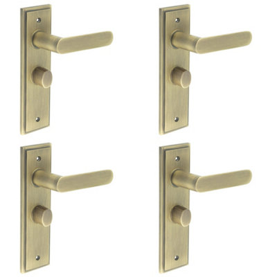 4 PACK Antique Brass Bathroom Door Handle with Backplate and Turn Release Mechanism - Interior Handle