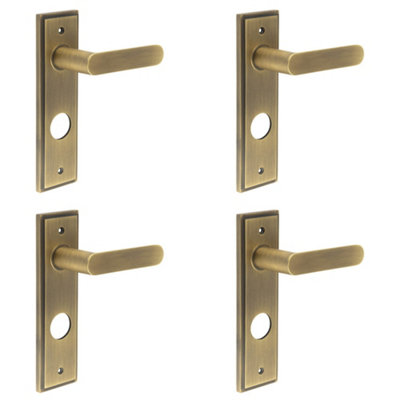 4 PACK Antique Brass Bathroom Door Handle with Backplate - Interior Handle