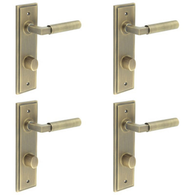 4 PACK Antique Brass Bathroom Door Handle with Turn & Release for Elegant Interiors - Solid Brass Interior Handle