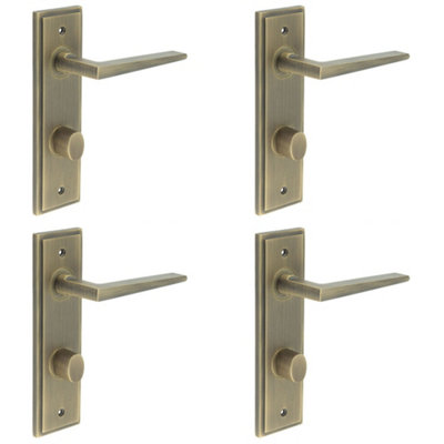 4 PACK Antique Brass Bathroom Door Handle with Turn & Release Mechanism Solid Brass - Interior Handle