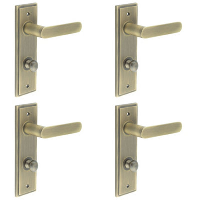 4 PACK Antique Brass Bathroom Door Handle with Turn & Release Mechanism - Solid Brass Interior Handle
