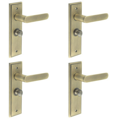4 PACK Antique Brass Bathroom Door Handle with Turn & Release Mechanism - Solid Brass Interior Toilet Handle