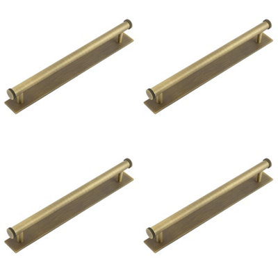 4 PACK Antique Brass Cabinet Handle 224mm Ctrs with Plain Backplate - Kitchen Drawer Pull Handle