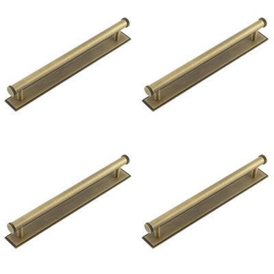 4 PACK Antique Brass Cabinet Handle 224mm with Stepped Backplate for Stylish Interiors - Kitchen Drawer Pull Handle