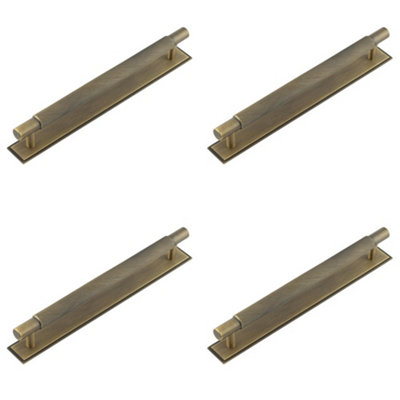 4 PACK Antique Brass Cabinet Handle with Stepped Backplate - 224mm Ctrs - Kitchen Drawer Pull Handle
