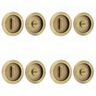 4 PACK Antique Brass Circular Turn and Release Privacy Lock - Door Handle