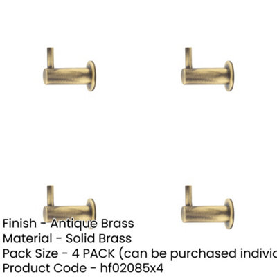 4 PACK Antique Brass Cupboard Hook 37mm for Elegant Organization - Wall Mounted Clothing Hook